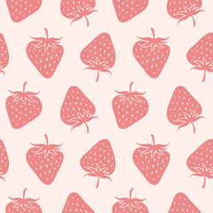 Summer doodle hand drawn strawberries seamless pattern, decorative strawberry texture textile design