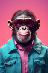 Fashionable Chimpanzee in Vintage Glasses and Teal Jacket