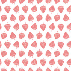 Summer doodle hand drawn strawberries seamless pattern, decorative strawberry texture textile design
