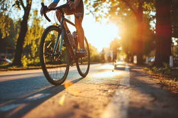 Obraz premium Cyclist riding bike sports outdoors on sunny day.