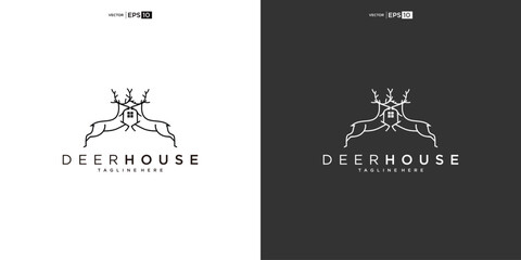 tow deer with House for Home Real Estate Residential Mortgage Apartment Building Logo Design