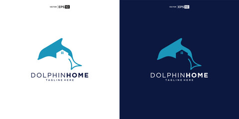 dolphin with House for Home Real Estate Residential Mortgage Apartment Building Logo Design