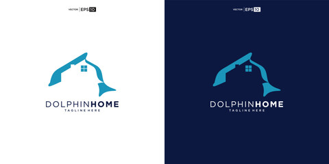 dolphin with House for Home Real Estate Residential Mortgage Apartment Building Logo Design