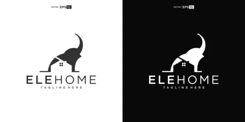 Foto op Aluminium elephant with House for Home Real Estate Residential Mortgage Apartment Building Logo Design © nurvika