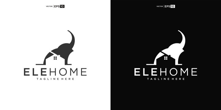 elephant with House for Home Real Estate Residential Mortgage Apartment Building Logo Design