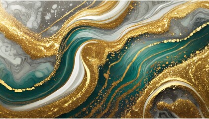 Abstract background of Marble texture. Marbled with wavy veins of turquoise, gold and silver. Gold powder. Agate - obrazy, fototapety, plakaty