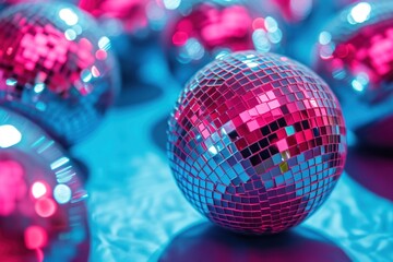 Fototapeta premium Abstract pink disco ball pattern over background.