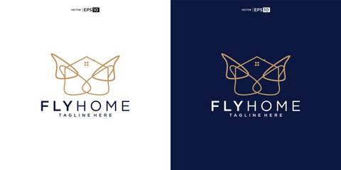 Butterfly with House for Home Real Estate Residential Mortgage Apartment Building Logo Design - obrazy, fototapety, plakaty