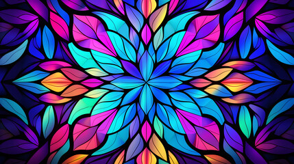 visually captivating seamless pattern with neon colors, forming a kaleidoscopic display of abstract geometric shapes
