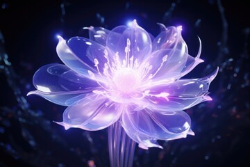 Obraz premium A stunning digital art creation of a cosmic flower with luminescent petals, exuding an otherworldly charm in a celestial fantasy setting.