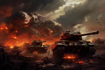 two tanks going into battle illustration