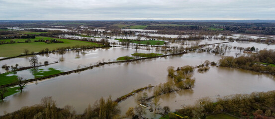 Flooding due to storm and severe weather, England, UK.