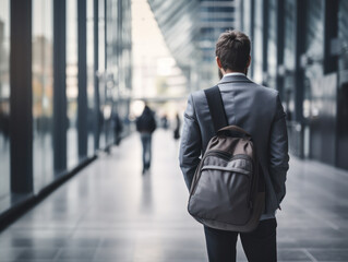 Male office worker stand at the station sad and having a lot on his mind, heavy workload, from back view