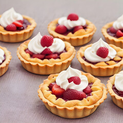 Sumptuous Serenade, A Delectable Symphony of Mini Pies Laden With Whipped Cream and Luscious Raspberries