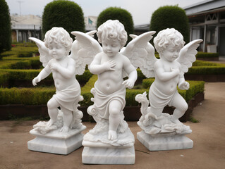 three big cherub angel statues place on garden