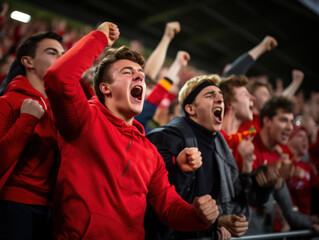 Fototapeta premium Supporters shout and give encouragement during a match, supporters of idol team who is playing