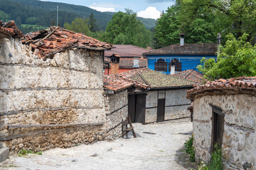 Typical Street and old houses in Koprivshtitsa, Bulgaria