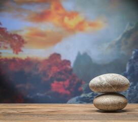 autumn podium background with natural stones for the presentation of cosmetics, medicine, perfumery products