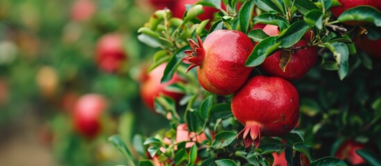 Blooming pomegranate in garden.