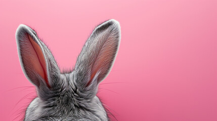 easter bunny rabbit ears isolated on plain minimalist pink background with copy space - obrazy, fototapety, plakaty