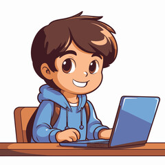 Kid using laptop computer for learning