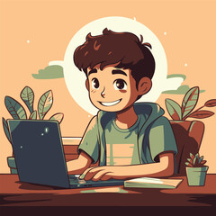 Kid using laptop computer for learning