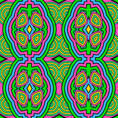 Seamless multicolor pattern with an original decorative composition. Acid color palette. Vector illustration