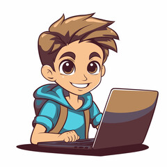 Kid using laptop computer for learning