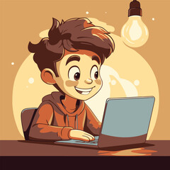 Kid using laptop computer for learning