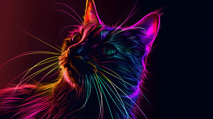 Cat, neon line