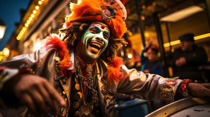 A lively Mardi Gras parade in New Orleans full of energy and music.