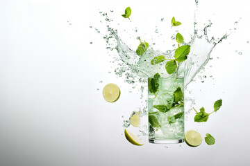 Splendid Mojito Cocktail Refreshing splash with swirling mint leaves and ample copy space. Image created by AI