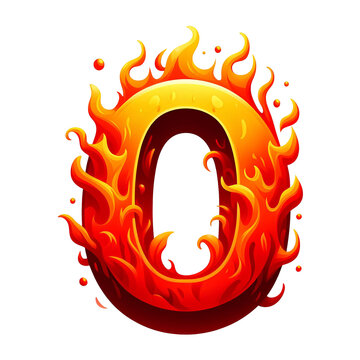 0 - number from fire with cartoon style on transparent background