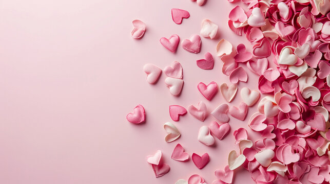 Espace vide de composition avec des coeurs. Ambiance chaleureuse et romantique. Saint-Valentin, amour, plaisir, bonheur. Arri&egrave;re-plan pour conception et cr&eacute;ation graphique.