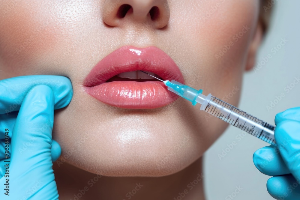 Poster a close-up view of a person receiving an injection. this image can be used to depict medical procedu