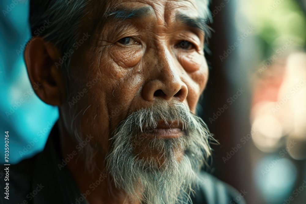 Poster A close up shot of a man with a beard. This versatile image can be used in various contexts