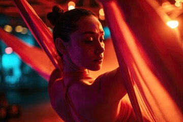 A woman relaxing in a hammock with her eyes closed. Perfect for promoting relaxation and self-care