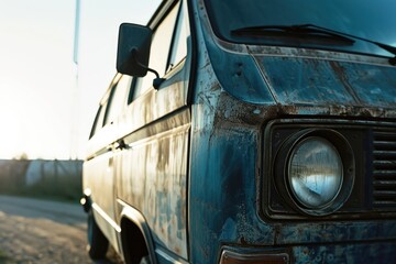 An old van parked on the side of the road. Perfect for transportation or vintage-themed designs