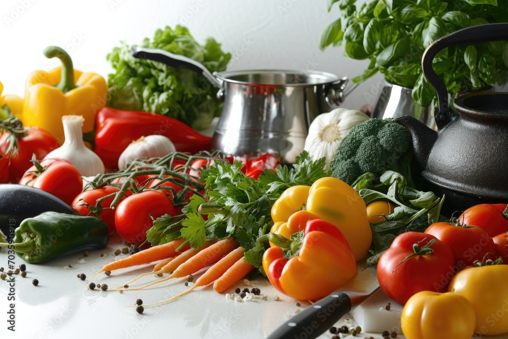 Aufkleber a variety of fresh vegetables neatly arranged on a table. perfect for healthy eating concepts and fa
