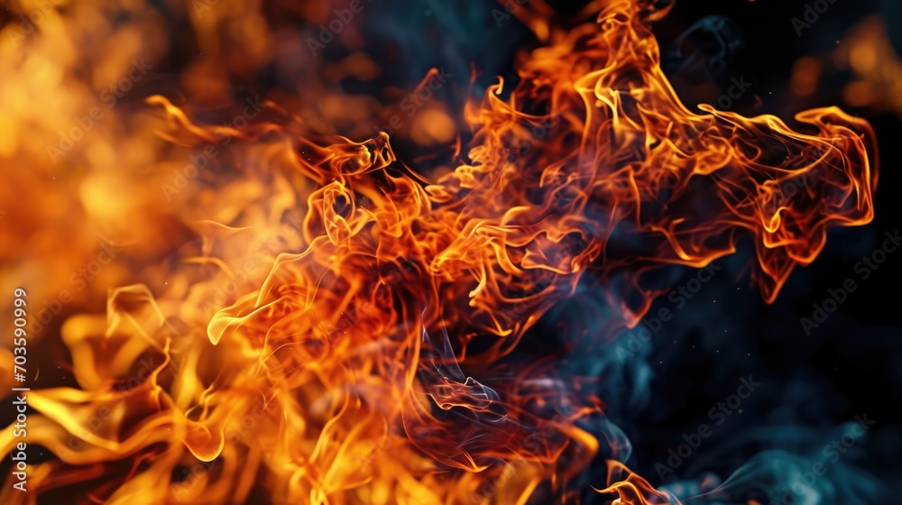 Aufkleber close up view of fire burning on a black background. this image can be used to depict concepts such 