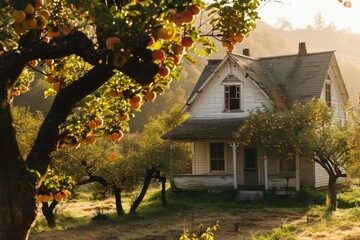 farm house with an orchard