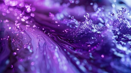 A close-up view of a purple flower with water droplets. This image captures the beauty and detail...