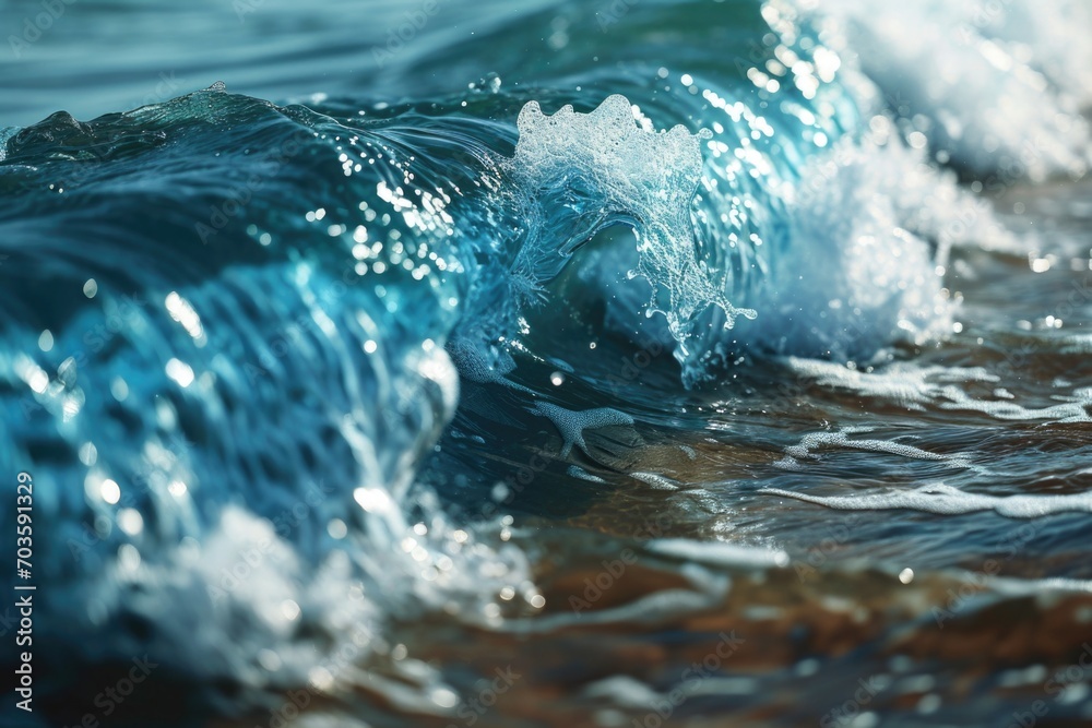 Poster A close up of a wave in the ocean. Suitable for various uses