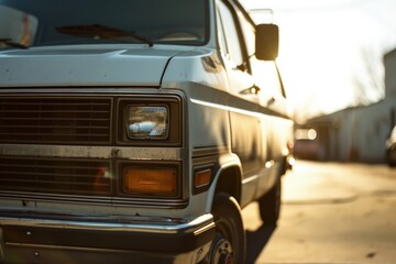 Fototapeta premium A white van parked on the side of the road. Suitable for transportation, delivery, or commercial concepts