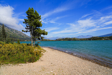 Bernard Lake in the Chilkoot Trail National Historic Site in British Columbia, Canada, as seen from the White Pass and Yukon Route railroad departed from Skagway, Alaska