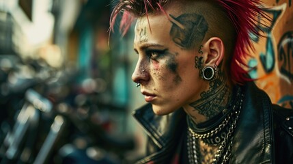 Obraz premium A man with tattoos and piercings on his face. Perfect for edgy and alternative themes