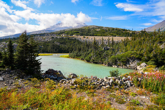 River in the Chilkoot Trail National Historic Site in British Columbia, Canada, as seen from the White Pass and Yukon Route railroad departed from Skagway, Alaska