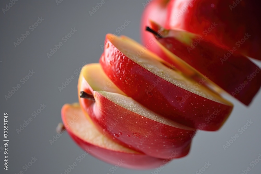 Poster Close up of sliced apples on a table. Suitable for food-related projects