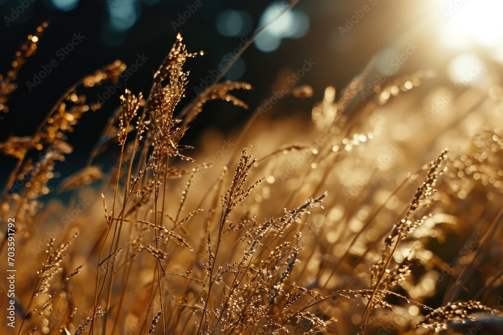 Poster a close-up view of a sunlit field of grass. perfect for nature and landscape projects