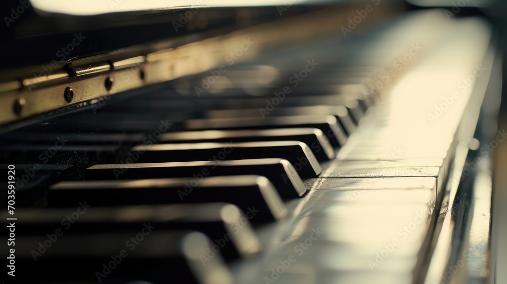 Poster Close up view of piano keys. Perfect for music-related designs and concepts